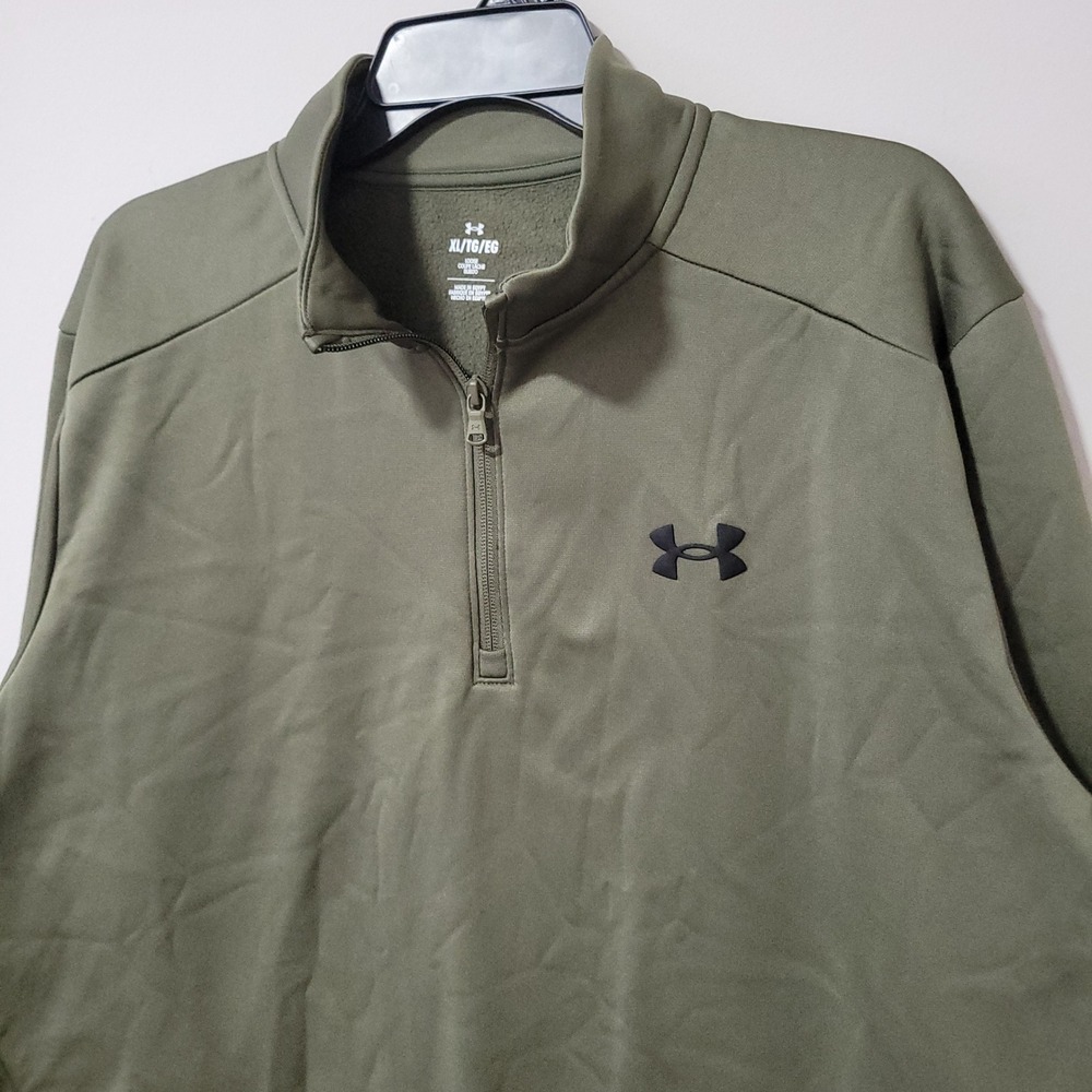 Under Armour 1/4 Zip Pullover Mens XL Olive Green Loose Fit Fleece Athletic